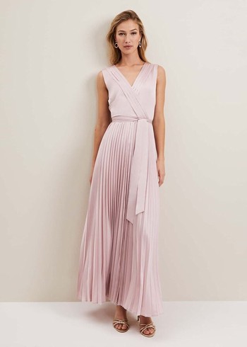 Phase Eight Bonnie Pleated Wrap Satin Dress Pink Australia | UB3169827